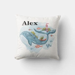 Cute Whale Nursery Decor Custom Name Cushion