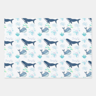 Cute Whale Ocean Pattern – Underwater Sea Life Wrapping Paper Sheet