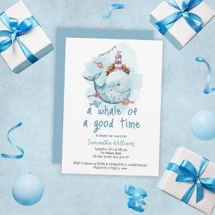 Cute Whale Of A Good Time Boy Baby Shower Invitation