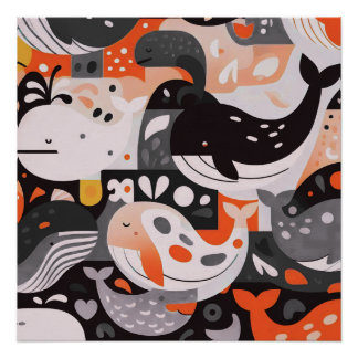 Cute Whale Pattern Modern Ocean Wall Art