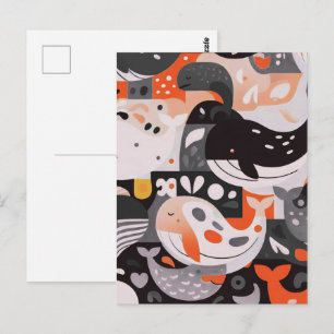 Cute Whale Pattern Modern Ocean Wall Art Postcard