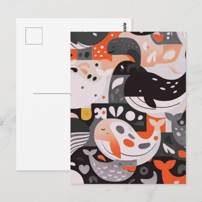 Cute Whale Pattern Modern Ocean Wall Art Postcard (Front/Back)
