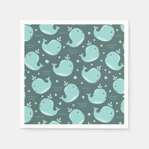 Cute Whale Pattern on Teal Blue Kids Birthday Napkin