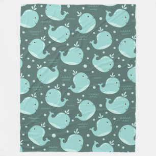 Cute Whale Pattern on Teal Blue Kids Fleece Blanket