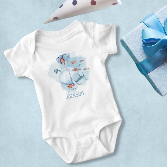 Cute Whale Personalised Name Baby Bodysuit (Cute Whale Personalized Name Baby Bodysuit
)