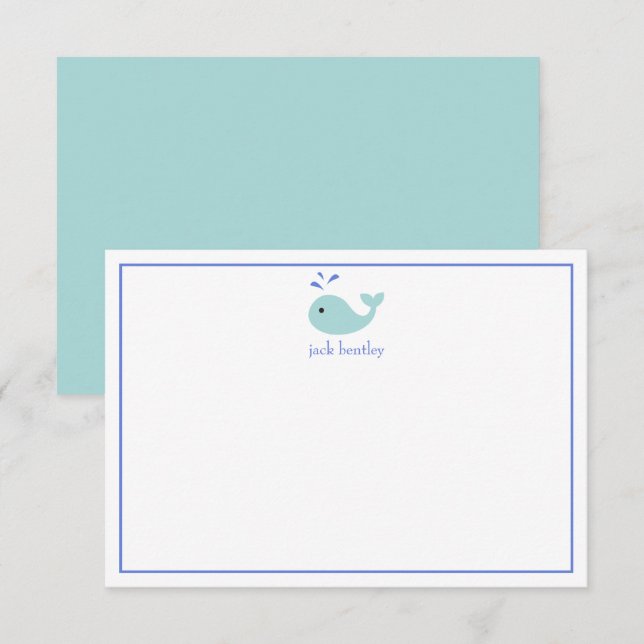 Cute Whale Personalised Note Cards (Front/Back)