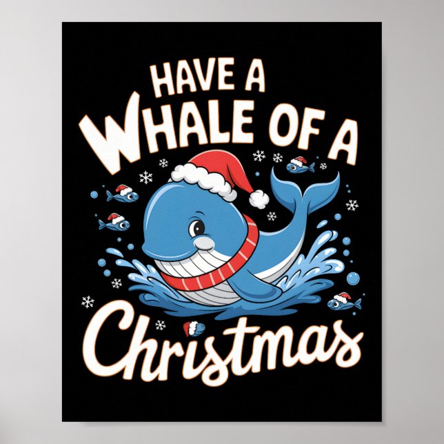 Cute Whale Santa Christmas Ocean Animal Lover Holi Poster (Front)