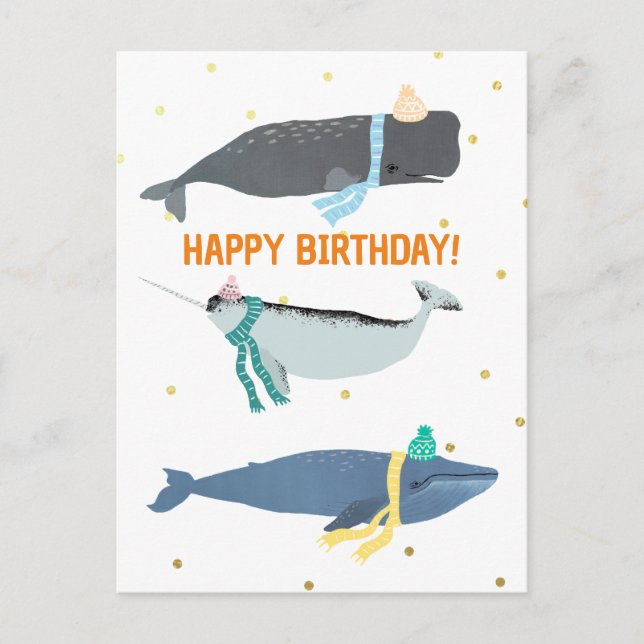 Cute Whale Scarves Winter Kids Birthday Postcard (Front)