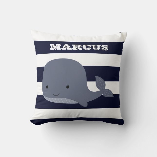 Cute Whale Sea Animal Nautical Ocean Nursery Decor Cushion (Front)