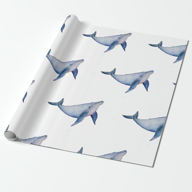 Cute whale sea themed wrapping paper (Unrolled)