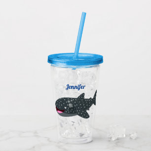 Cute whale shark happy cartoon illustration acrylic tumbler