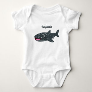 Cute whale shark happy cartoon illustration baby bodysuit