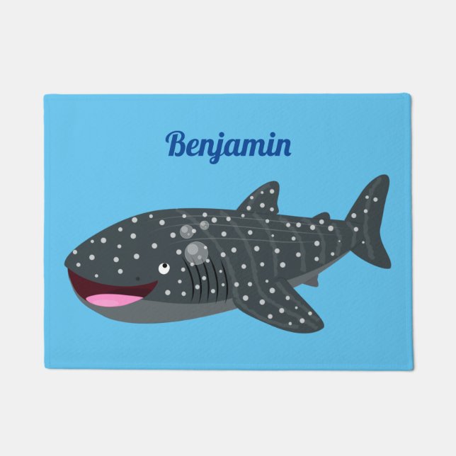 Cute whale shark happy cartoon illustration doormat (Front)