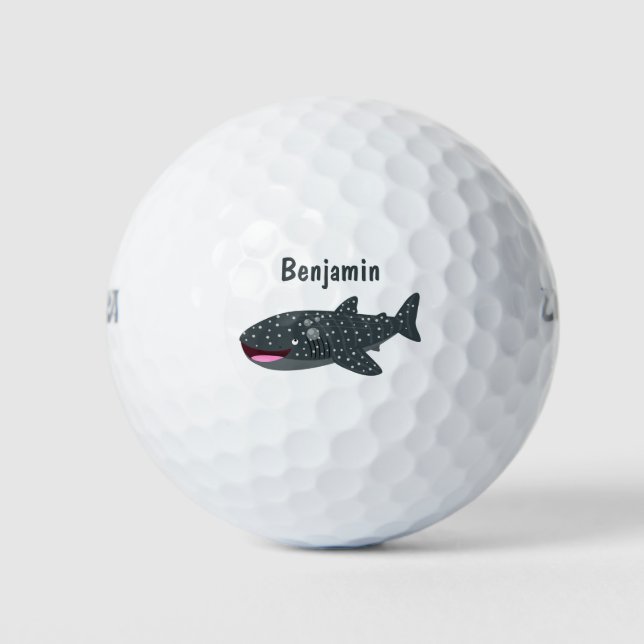Cute whale shark happy cartoon illustration golf balls (Front)