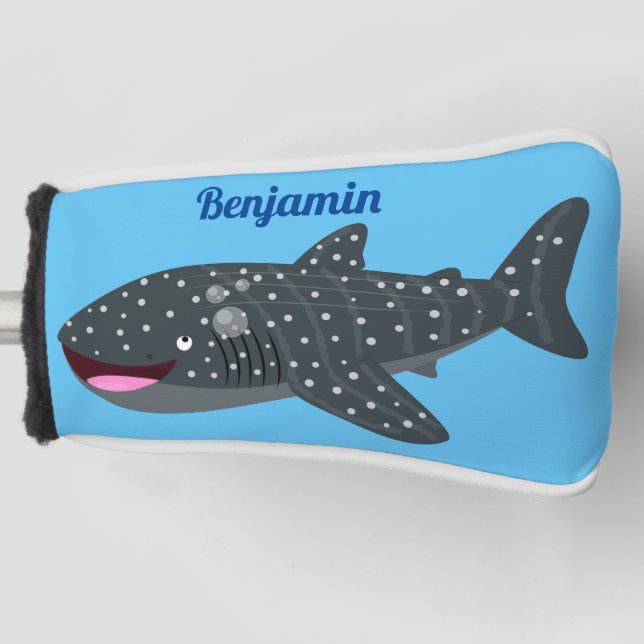 Cute whale shark happy cartoon illustration golf head cover (Front)