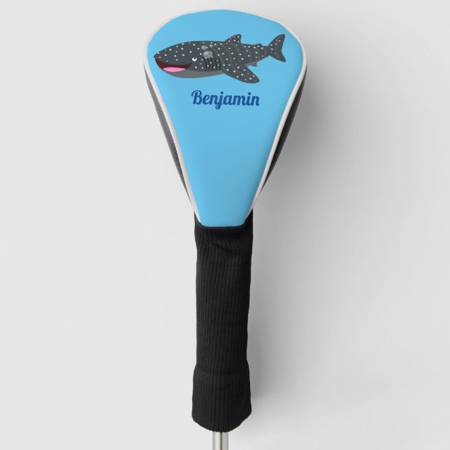 Cute whale shark happy cartoon illustration golf head cover (Front)
