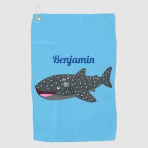 Cute whale shark happy cartoon illustration  golf towel