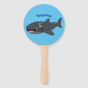 Cute whale shark happy cartoon illustration hand fan