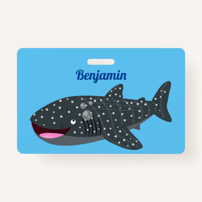 Cute whale shark happy cartoon illustration ID badge (Front)