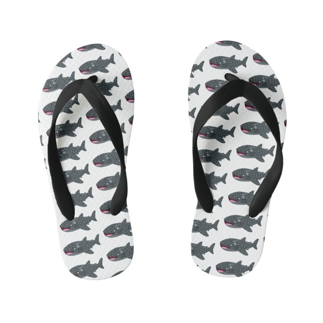 Cute whale shark happy cartoon illustration kid's flip flops (Footbed)