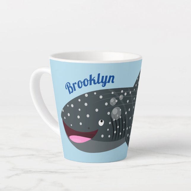 Cute whale shark happy cartoon illustration latte mug (Left Angle)