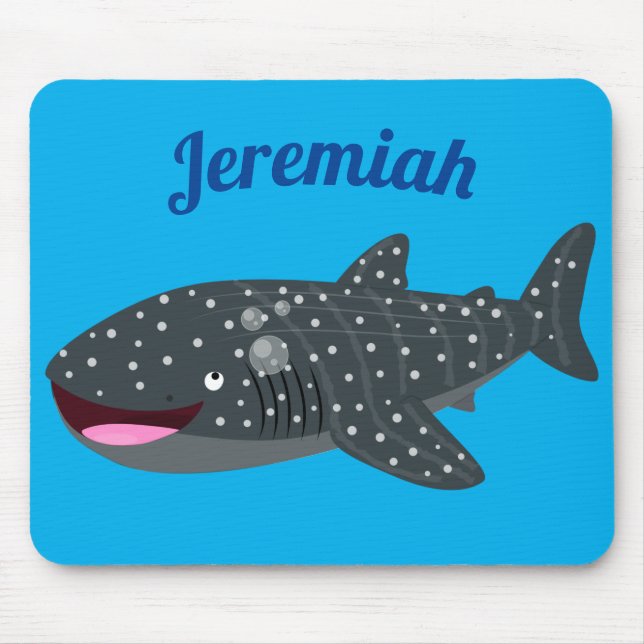 Cute whale shark happy cartoon illustration mouse mat (Front)