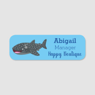 Cute whale shark happy cartoon illustration  name tag