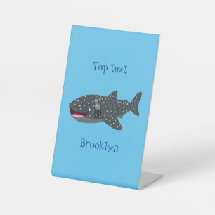 Cute whale shark happy cartoon illustration pedestal sign