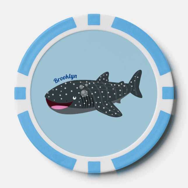 Cute whale shark happy cartoon illustration poker chips (Front)