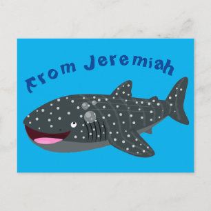 Cute whale shark happy cartoon illustration postcard