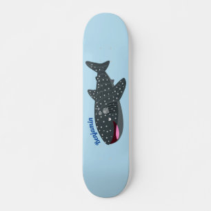 Cute whale shark happy cartoon illustration skateboard