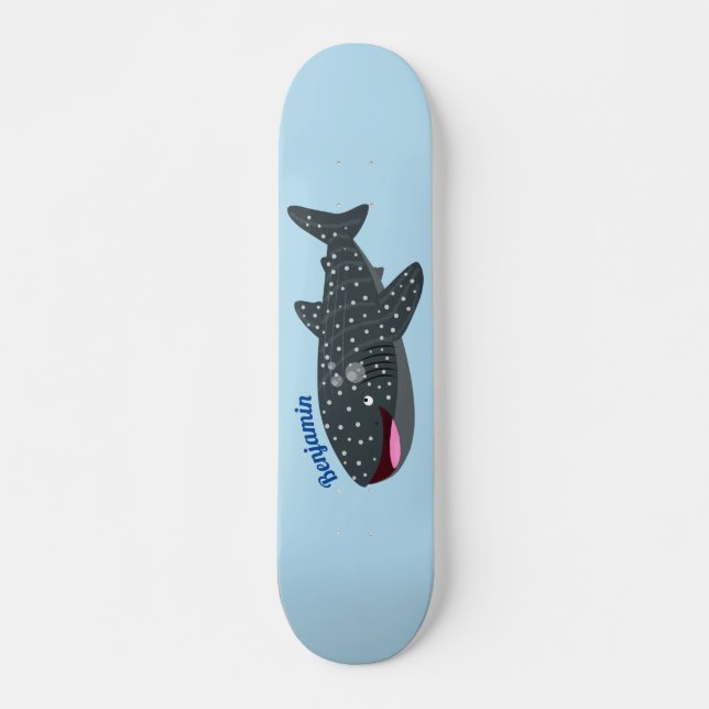 Cute whale shark happy cartoon illustration skateboard (Front)