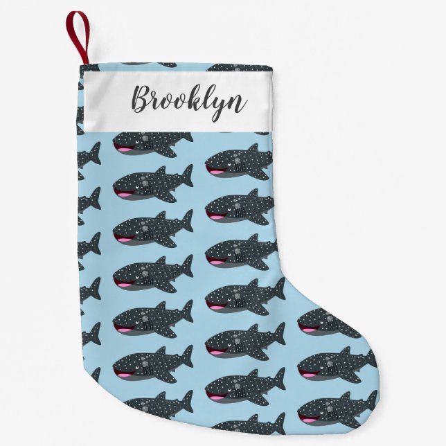 Cute whale shark happy cartoon illustration small christmas stocking (Front)