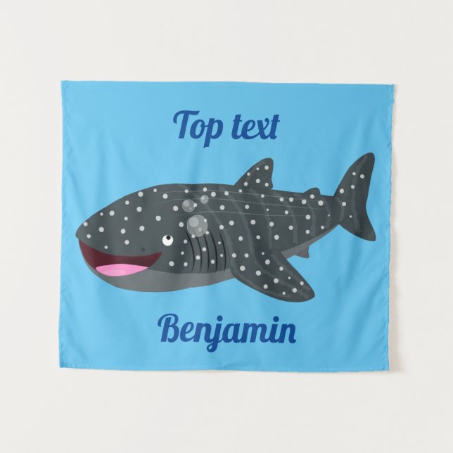 Cute whale shark happy cartoon illustration tapestry (Front (Horizontal))