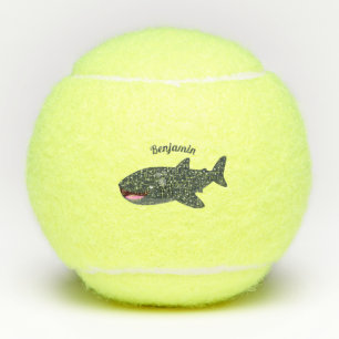 Cute whale shark happy cartoon illustration tennis balls