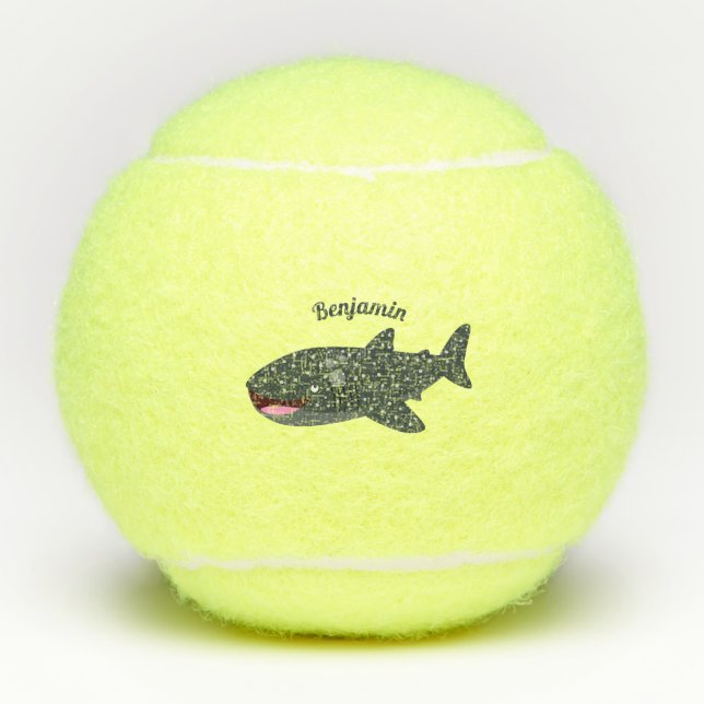 Cute whale shark happy cartoon illustration tennis balls (Front)