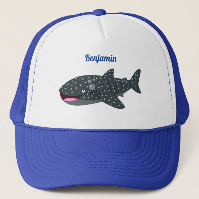 Cute whale shark happy cartoon illustration trucker hat (Front)