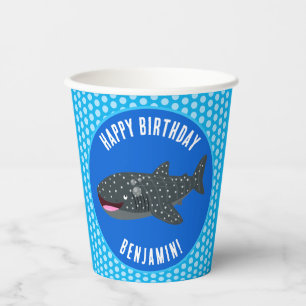 Cute whale shark personalised birthday cartoon paper cups