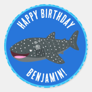 Cute whale shark personalised happy birthday classic round sticker