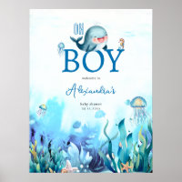 Cute Whale Under Sea Boy Baby Shower Welcome