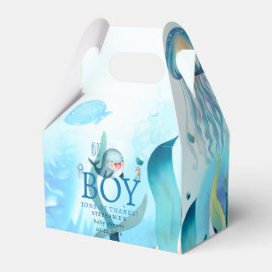 Cute Whale Under Sea Watercolor Boy Baby Shower Favour Box