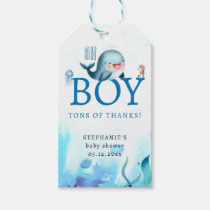 Cute Whale Under Sea Watercolor Boy Baby Shower Gift Tags