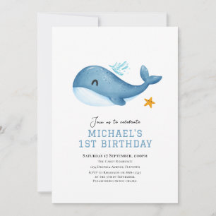 Cute whale Under the sea birthday invitation