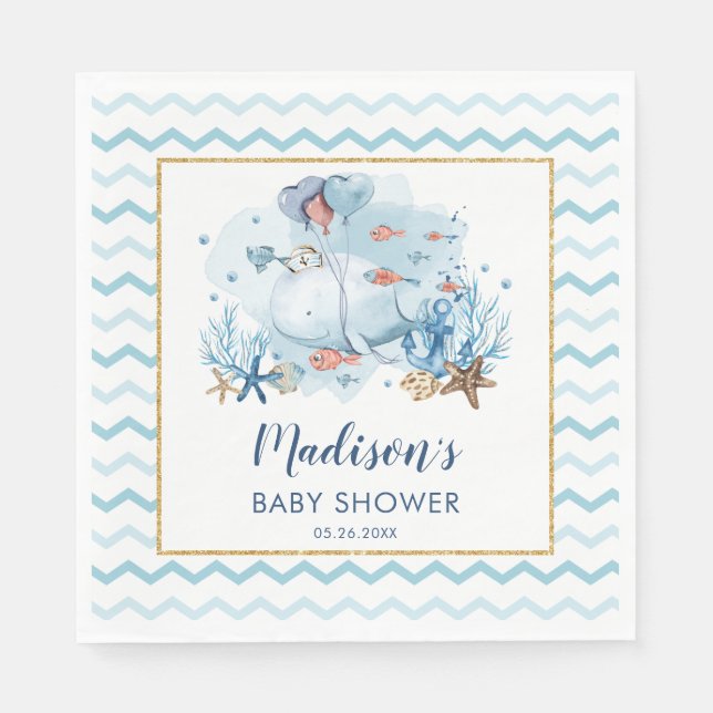Cute Whale Under the Sea Nautical Baby Shower  Napkin (Front)