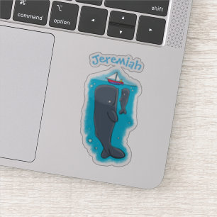 Cute whale watching cartoon blue design