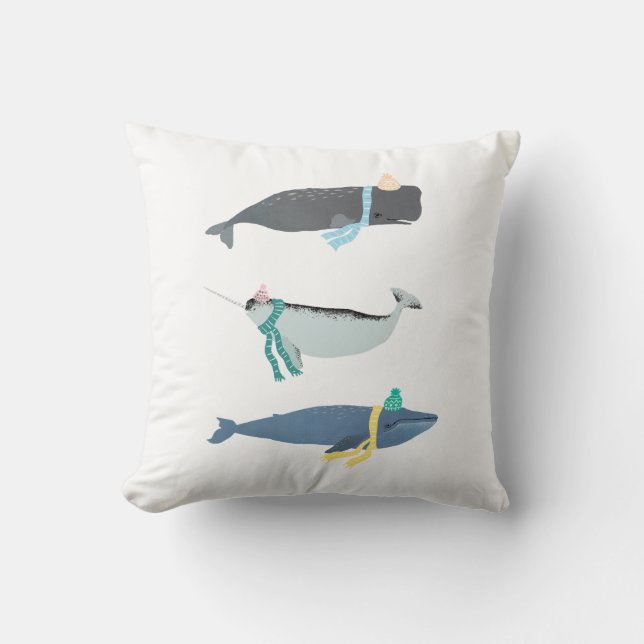 Cute Whale Winter Holiday Christmas Illustration Cushion (Front)