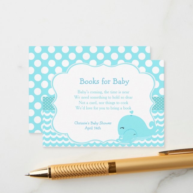 Cute Whale with Baby Blue Boy Baby Diaper Raffle Enclosure Card (Front/Back In Situ)
