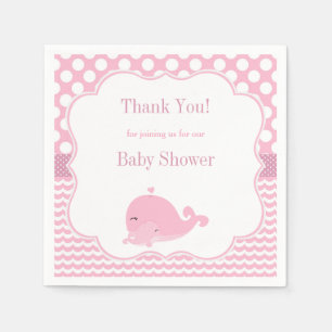 Cute Whale with Baby Pink Girl Baby Shower Paper Napkin