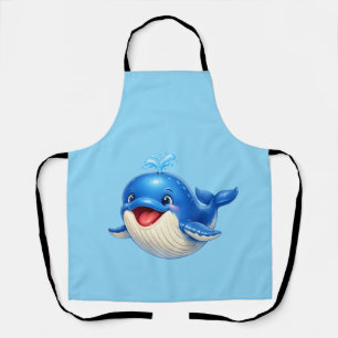 Cute Whale with Big Eyes Happy Ocean Animal Illust Apron