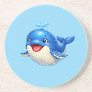 Cute Whale with Big Eyes Happy Ocean Animal Illust Coaster